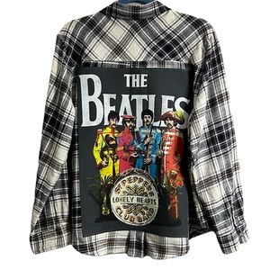 The Beatles Lonely Hearts Band Upcycled Graphic Flannel